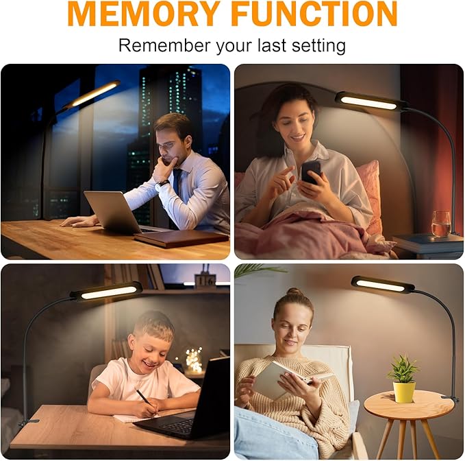 LED Desk lamps with Clamp for Home Office,High Brightness,3 Color Temperatures and Dimmable Clip On Desk Light,Flexible Gooseneck Desk Lamp with USB Adapter,Black