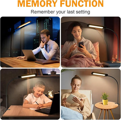 LED Desk lamps with Clamp for Home Office,High Brightness,3 Color Temperatures and Dimmable Clip On Desk Light,Flexible Gooseneck Desk Lamp with USB Adapter,Black