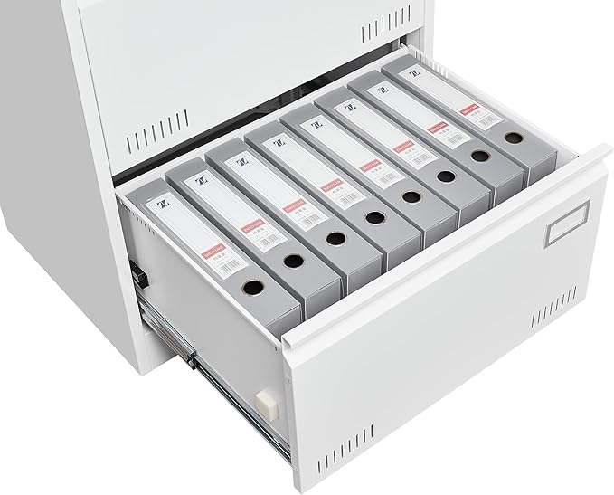 3 Drawer Lateral Lock and Card Holder, Multifunctional Metal Filing Cabinets w/Heavy 3 Section Slide Rail & Breathable Holes,for Legal/Letter/A4,White