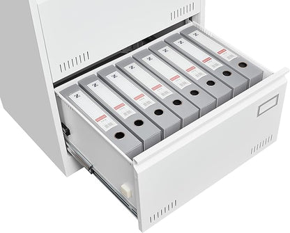 3 Drawer Lateral Lock and Card Holder, Multifunctional Metal Filing Cabinets w/Heavy 3 Section Slide Rail & Breathable Holes,for Legal/Letter/A4,White
