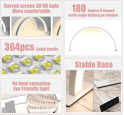 Half Moon Light for Nail Desk,30in Nail Desk Lamp, Lash Lamp for Eyelash Extensions Tattoo Spa Salon 180° All-Round Lighting Half Moon Nail Lamp with Cool/Warm Tones & 10 Brightness