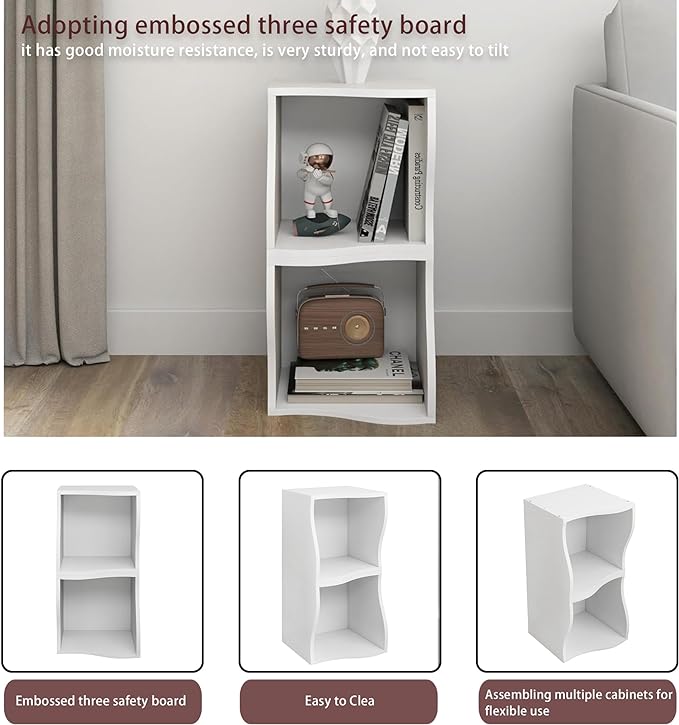 ECYIL Double Layered Independent Storage Rack, Full Circular Color Blocking Bookshelf, Suitable for Home, Office, Living Room, etc (white)