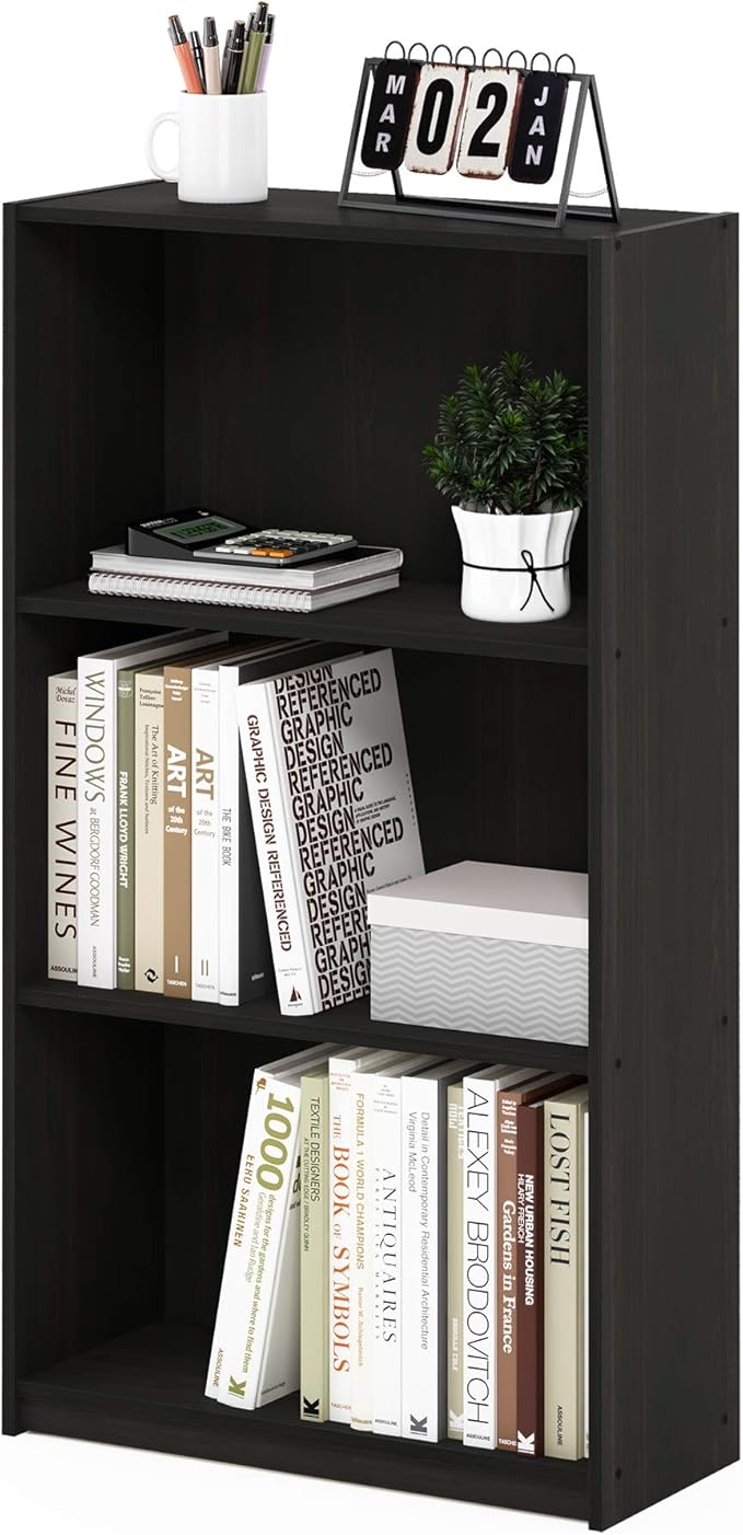Furinno Basic 3-Tier Bookcase Storage Shelves, Espresso