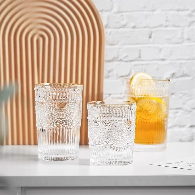drinking glassware Drinking Glasses Sunflower Embossed Glass Cup(Small)