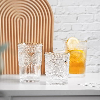 drinking glassware Drinking Glasses Sunflower Embossed Glass Cup(Small)