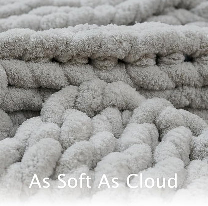Esterra Chunky Knit Throw Blanket Newly Upgraded Heavy Tighter Version, Handmade Chenille Throw Super Soft, Thick Yarn Cable Knit Crochet Throw Blanket for Couch Bed Sofa (50"x60" Light Grey)