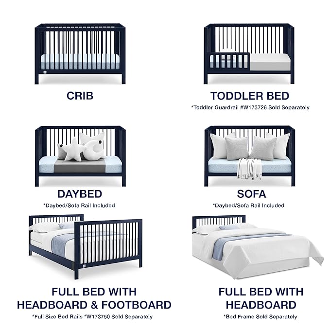 Delta Children babyGap Charlie 6-in-1 Convertible Crib + Brannan Bear Bookcase with Bins + Brannan Bear Wall Shelf with 4 Hooks, Navy (Bundle)