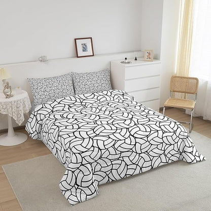 Feelyou Full Size Volleyball Bedding Set Boys Girls Sports Game Comforter Set for Kids Women Men Ultra Soft Volleyball Player Comforter Black White Duvet Set Room Decor Quilt Set