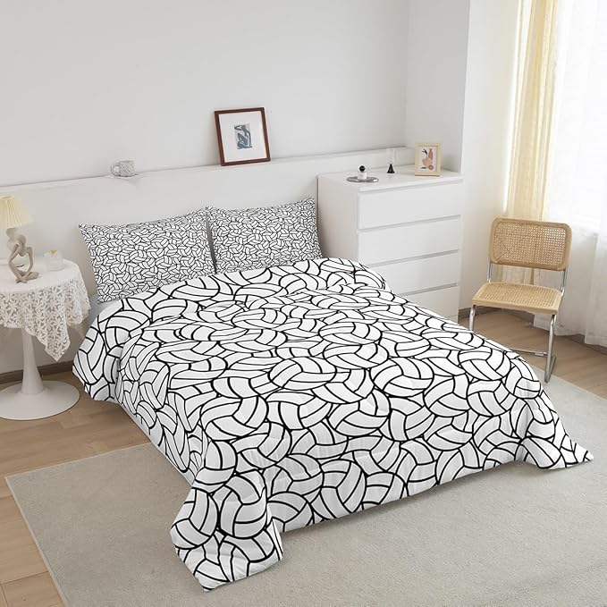 Feelyou Twin Size Volleyball Bedding Set Boys Girls Sports Game Comforter Set for Kids Women Men Ultra Soft Volleyball Player Comforter Black White Duvet Set Room Decor Quilt Set