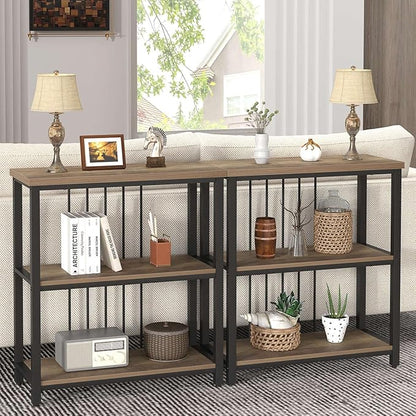FOLUBAN Small Bookshelf and Bookcase, 3 Tier Open Book Shelf, Modern Metal and Wood Shelving Unit for Living Room Bedroom, Oak