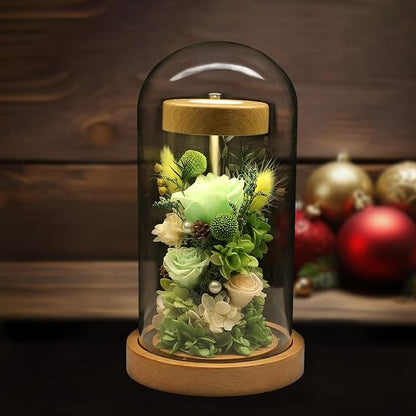 Preserved Fresh Flower Lamp, Room Sleep Lamp with Warm Light, True Immortal Flower Lamp, Decoration for Cabinet, DIY Handmade Flower Unique for Your Partner, Green
