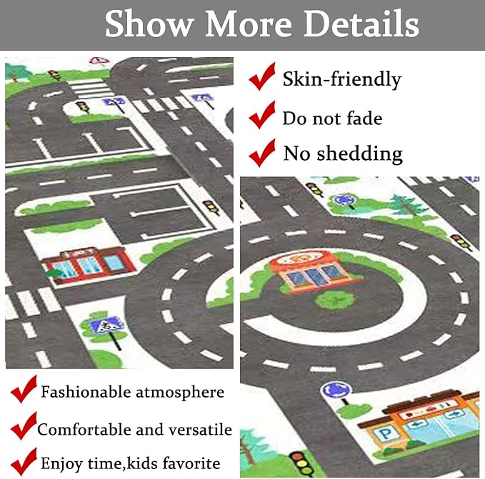 Kids Rug Play Mat Great for Playing with Cars and Toys,Educational Kid Road and Traffic City Life Carpet,Children Baby Fun Throw Rug for Bedroom Play Room,71X106Inch/180X280CM