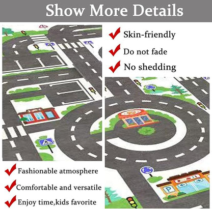 Kids Rug Play Mat Great for Playing with Cars and Toys,Educational Kid Road and Traffic City Life Carpet,Children Baby Fun Throw Rug for Bedroom Play Room,55X79Inch/140X200CM