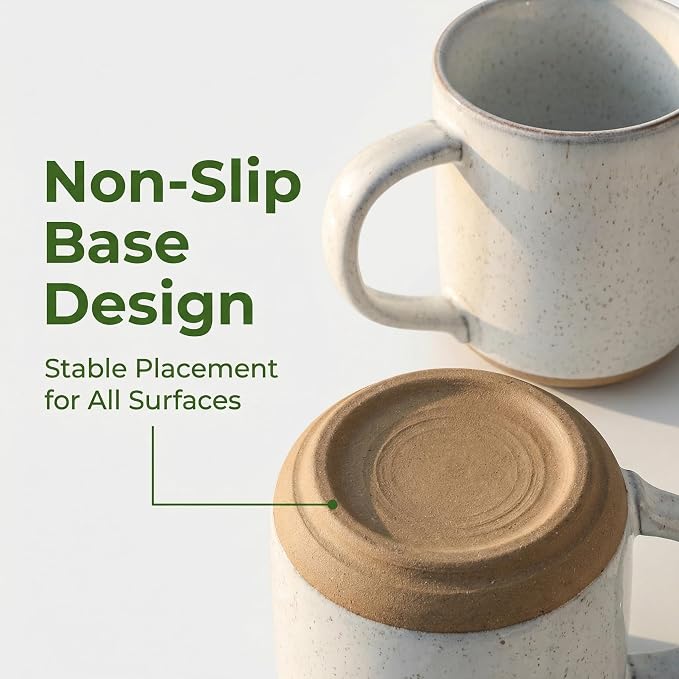 HASENSE Ceramic Coffee Mugs Set of 4, 14 oz Stoneware Coffee Cups with Handle and Speckle for Latte, Cappuccino, Cocoa, Tea and Milk, Microwave and Dishwasher Safe Cups for Men Women, Bluish White