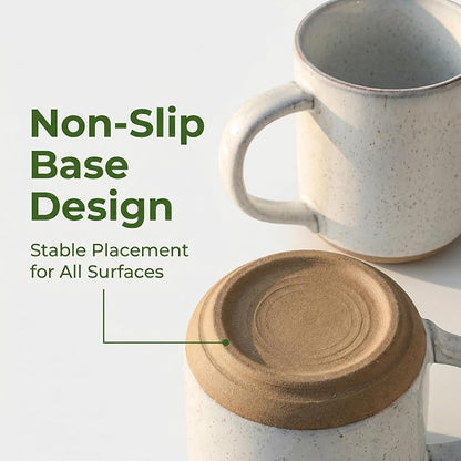 HASENSE Ceramic Coffee Mugs Set of 4, 14 oz Stoneware Coffee Cups with Handle and Speckle for Latte, Cappuccino, Cocoa, Tea and Milk, Microwave and Dishwasher Safe Cups for Men Women, Bluish White