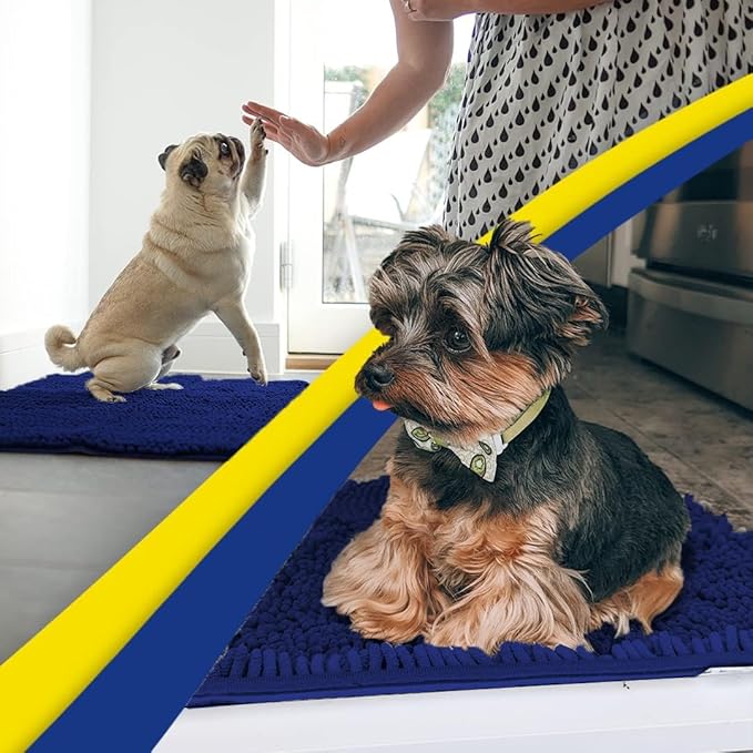Muddy Mat® Shown on TV – Super Absorbent Microfiber Dog Door Mat for Muddy Paws, Non-Slip Washable Pet Rug, Quick Dry Chenille Entryway Carpet, Machine Washable Indoor Outdoor mat, Navy Blue 59"x35"