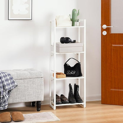Yoobure Bookshelf, 4 Tier Book Shelf with Drawer, Small Bookcase Narrow Book Case, Industrial Bookshelves Shelf for Bedroom Living Room Office, Book Storage Organizer for CD/Movie White