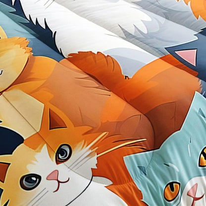 Datura home Kids Comforter Set Cute Cats Printed Pattern Bedding Set with 1 Comforter and 2 Pillowcases for Girls Boys Bedroom All Season(Cat Twin)