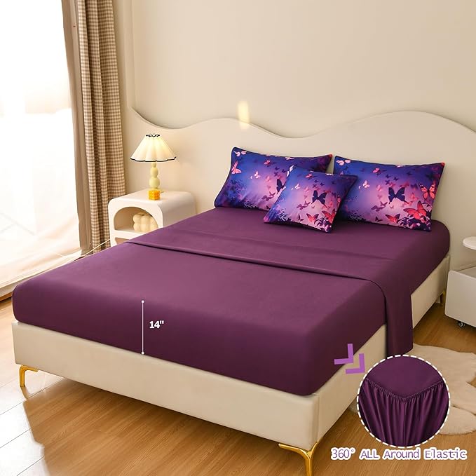 DORCAS Butterfly Comforter Sets for Girls,Full Size Butterfly Bedding Sets Girls,6 Pieces Girls Bedding Sets Full with Comforter Sheets for Teens Kids