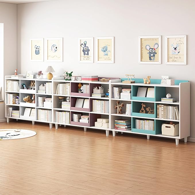 Wooden Cube Bookcase with Legs - 3-Tier Open Shelf Kidsroom Sorted Storage Cabinet Organizer for Books and Toys, 6-Cube Lattice Cute Cubby Bookshelf in Pearl White, 32" W