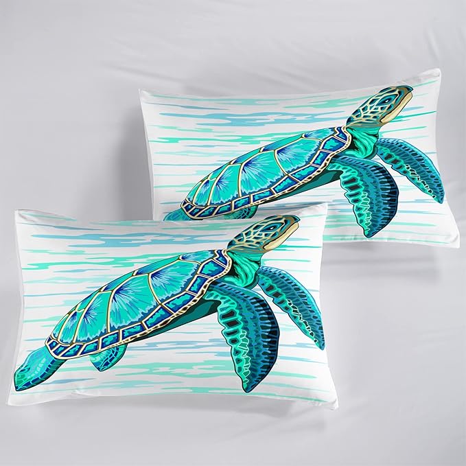 CVHOUSE Sea Turtle Bedding Set,Sea Turtle Comforter Twin,Ocean Bohemia Comforter Set for Boys Kids Girls,Ocean Quilt Set with 1 Comforter and 2 Pillow Cases
