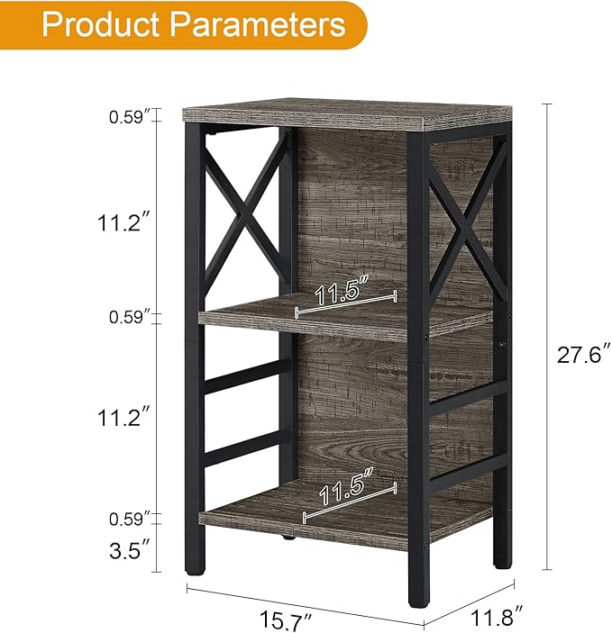 Bookcase, Industrial Small Bookshelf,3-Tier Bookcase Storage Organizer, Small Book Shelf for Small Spaces, Living Room, Bedroom and Home Office, Gray