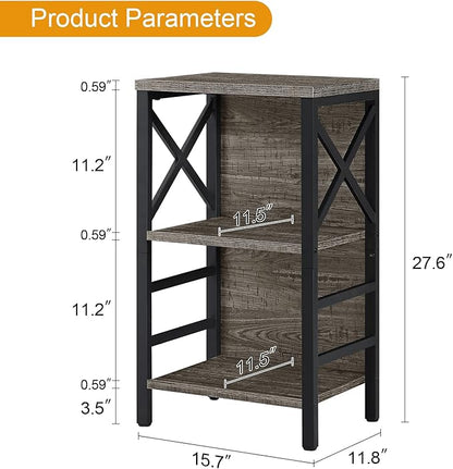 Bookcase, Industrial Small Bookshelf,3-Tier Bookcase Storage Organizer, Small Book Shelf for Small Spaces, Living Room, Bedroom and Home Office, Gray
