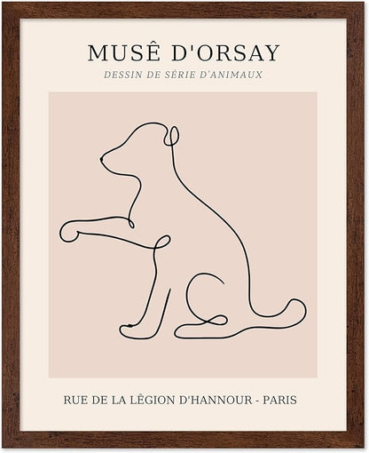 Poster Master Vintage Poster - Retro One Line Dog Drawing Print - Dog Art - Minimal Gift for Men, Women, Animal Lover - Abstract Wall Decor for Home, Office, Bedroom, 11x14 Brown Framed