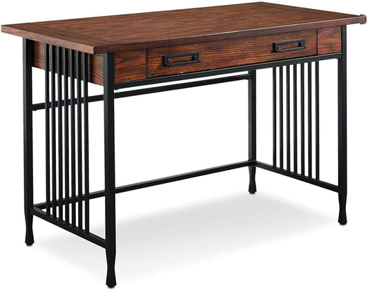 Leick Home 11200 Ironcraft Rustic Writing/Computer Desk with Drop Front Keyboard Drawer, Mission Oak and Black, 22x 46x 30, Brownbronze
