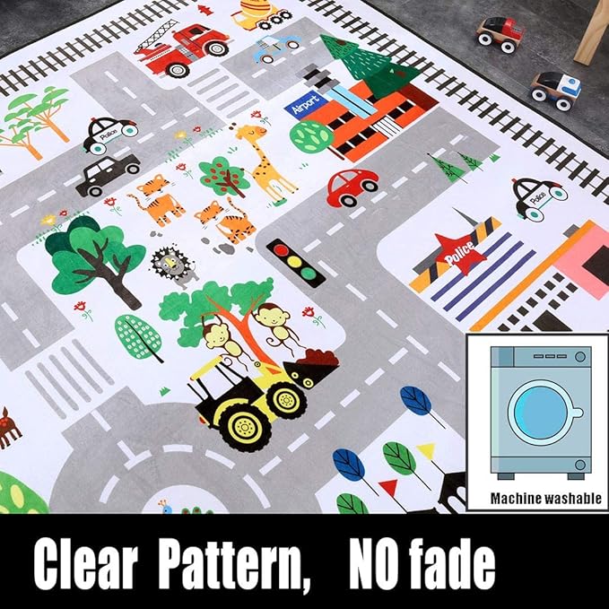Kids Rug Play Mat, City Life Great for Playing with Cars for Bedroom Playroom,Carpet,Soft Large Size,4.9x6.4 FEET (4.9'x6.4')