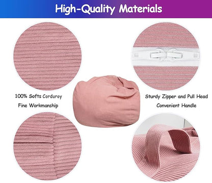 Beanbag Stuffed Animal Storage Organizer Cover Soft Premium Corduroy Removable Washable Stuffable Keep Room Clutter Plush Toys Storage (No Beans) XX-Large