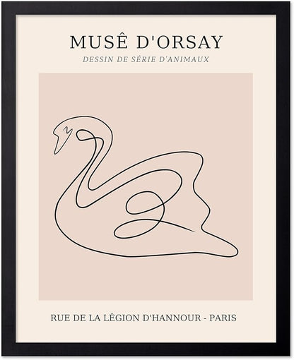 Poster Master Vintage Poster - Retro One Line Swan Drawing Print - Swan Art - Bird Art - Minimal Gift for Her, Animal Lover - Abstract Decor for Home, Office, Bedroom, 11x14 Black Framed