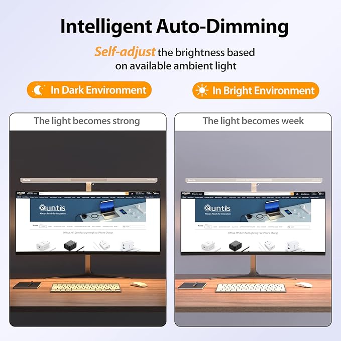 Quntis LED Desk Light, 31.5'' Super Bright Wide Desk Lamps for Home Office, 20W Dimmable 5 Brightness & 4 Color Architect Clamp Task Lamp, Flexible Gooseneck Office Light for Monitor Workbench Studio
