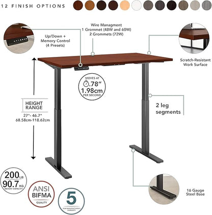 Bush Business Furniture Move 60 Electric Ergonomic Sit-Stand Computer Table for Home and Professional Office, 48W x 24D, Hansen Cherry