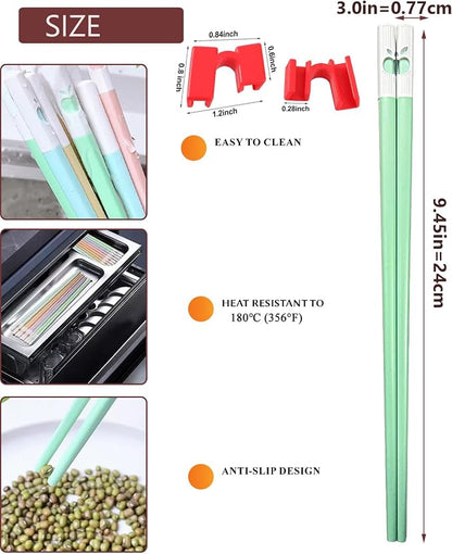 10 Pairs Reusable Training Chopsticks for Beginner, 9.45 Inch Fiberglass Chop sticks Helper, Japanese Chopsticks Dishwasher Safe, Non-Slip, Easy to Use