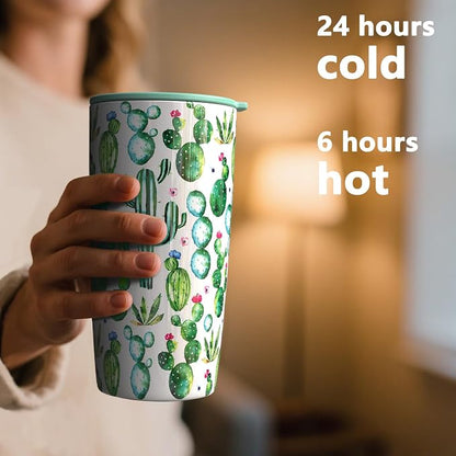 TILUCK 20 oz Insulated Coffee Tumbler with BPA-Free Lid | Travel Coffee Mug, Dishwasher Safe, Cup Holder Friendly, Double-Wall Vacuum Insulation for Hot & Cold Drinks, Cactus