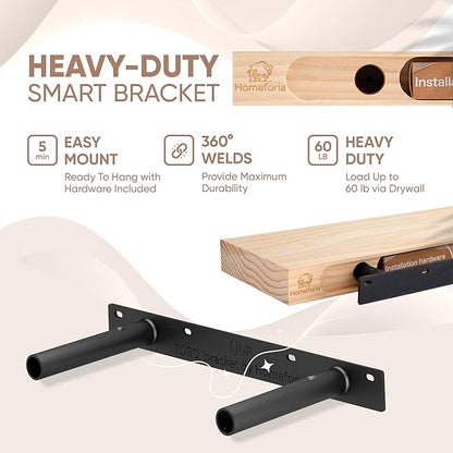 Homeforia Walnut 12 inch Floating Shelf, High End Solid Real Wood Small 12inch Floating Shelves for Wall Mounted, Dark Brown 12in Floating Shelves, Heavy Duty Bracket, 12 X 6.5 X 1.75 inches, Set of 2
