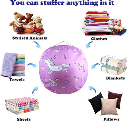 2-Pack Stuffed Animal Storage Bean Bag Chairs Toy Storage Organizer Bean Bags Chair Covers Only for Kids 24" Beanbag with Zipper for Organizing Kid's and Adults Room, Pink White Unicorn