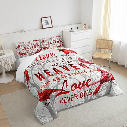 Cardinal Bird Comforter Set Queen Size Farmhouse Red Birds Bedding Set for Girls Boys Women Men Tree Branches Decor Comforter Nature Comforter with 2 Pillow Case