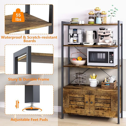 Storage Cabinet with 3 Open Shelves, 1 Cupboard Large Kitchen Industrial Display Standing Shelf, Rustic Brown Wooden and Metal FrameShelf for Living Room, Bedroom, Home Office Organizer