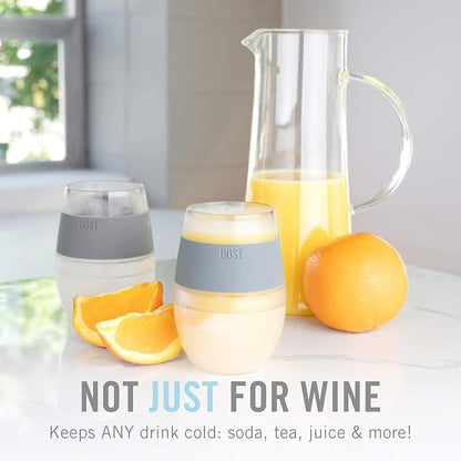 Host Cooling Wine Freeze Cup with Lid, Set of 2 Plastic Double Wall Insulated Wine Tumbler Drink Cups with Freezing Gel for Red and White Wine, Coral