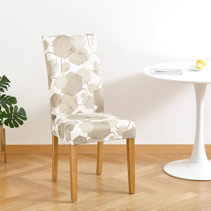 Gibelle Dining Room Chair Covers Set of 4, Soft Stretch Kitchen Chair Covers Slipcover Protector, Removable Washable Geometric Parson Chair Covers 4 Pack, Beige