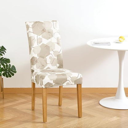 Gibelle Dining Room Chair Covers Set of 4, Soft Stretch Kitchen Chair Covers Slipcover Protector, Removable Washable Geometric Parson Chair Covers 4 Pack, Beige