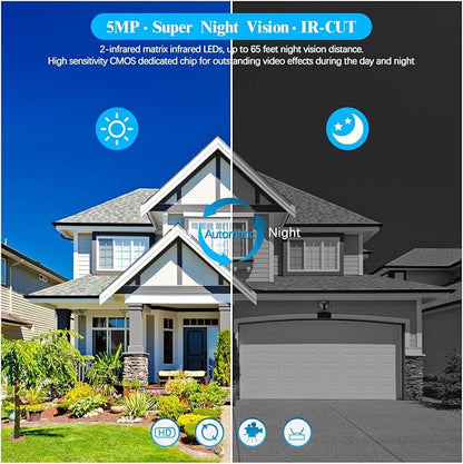 OOSSXX HD Monitor All-in-One 5.0 Megapixel PoE Outdoor Home Security Camera System Wired Outdoor Video Surveillance IP Cameras System