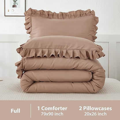 Andency Taupe Full Size Comforter Set, 3 Pieces Boys Men Solid Bedding Comforters & Sets, All Season Farmhouse Fluffy Bed Set Bedspread Blanket Quilts Gifts