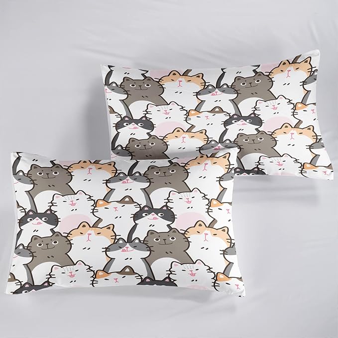 CVHOUSE Cat Bedding,Cartoon Cat Comforter Full,Animals Print Comforter Set for Kids,Kawaii Quilt Set with 1 Comforter and 2 Pillow Cases