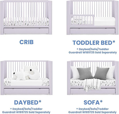 Delta Children Cassie 4-in-1 Convertible Crib with Underdrawer, Lilac + Simmons Kids Silver Nights Dual Sided 2-Stage Baby Crib Mattress (Bundle)