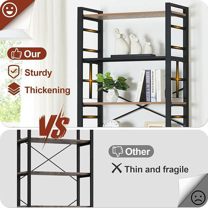 HOMBAZAAR Bookshelf,7 Tier Tall Bookshelf with Metal Frame,Open Bookshelves and Bookcases,Industrial Book Shelf for Living Room,Home Office and Bedroom,Rustic Brown
