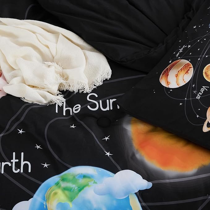 Outer Space Bedding Set King Solar System Comforter Set 3 Pieces 1 Space Comforter Twin and 2 Pillow Cases for Boys Girls Kids Ultra-Soft Microfiber All Seasons for Bedroom Sofa