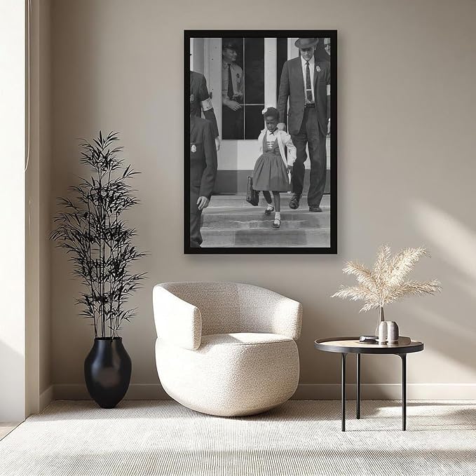 UXCBIA Young Black Girl Protesting, Ruby Bridges, Civil Rights Movement, Vintage Feminism Poster Canvas Poster Bedroom Decor Sports Landscape Office Room Decor Gift Black Frame 08x12in(20x30cm)